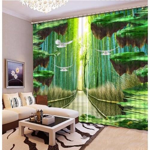 High Quality Sheer Curtains Window Bamboo Curtains For Living Room Bedroom Photo Green 3D Curtain Drapes