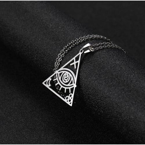 COOLTIME Stainless Steel Eye of God Triangle Pendant Necklaces Fashion Necklace for Women Statement All Compatible