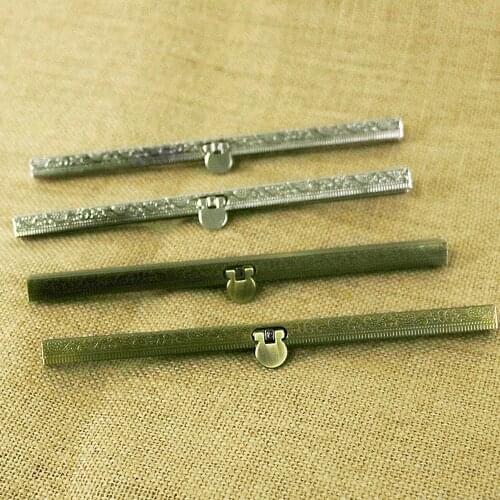 DIY knurling pattern women metal purse frame silver and bronze color girl coin bag clasp stripe vertical bar shape 5pcs