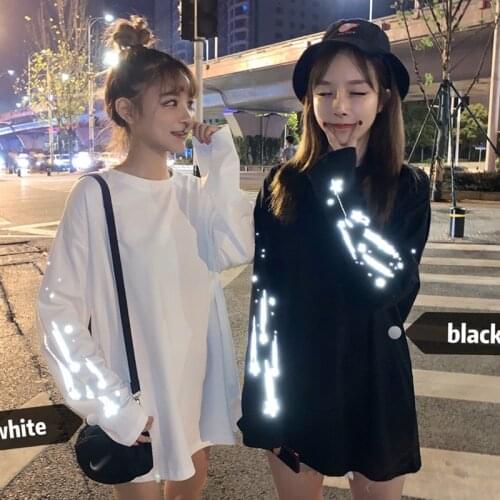 T-shirts Women Femme Tshirts 2021 Reflective long-sleeved t-shirt Loose Large Size mid-length Top Dropshipping WBX152