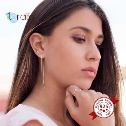 Charming 925 Sterling Silver Ear Needle Long Chain Threader Earrings Simple Dangle Chain Earrings for Women Fashion Jewelry