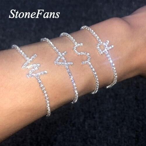 Stonefans Fashion Rhinestone 26 Alphabet Letter Charm Bracelet Jewelry for Women Initial Tennis Chain Name Bracelet Bangle