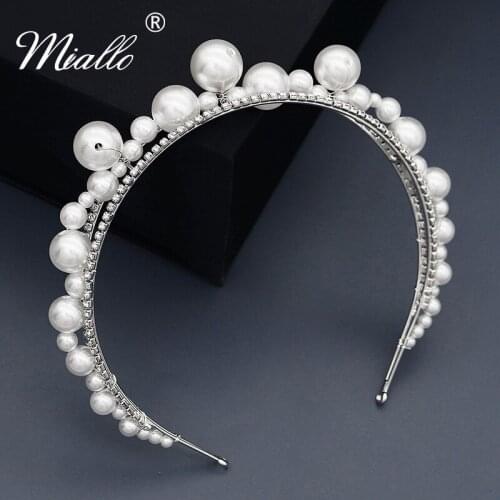 Miallo Bridal Hairband Pearl Headband for Women Hair Accessories Party Headbands Tiaras and Crowns Headpiece Jewelry Gifts