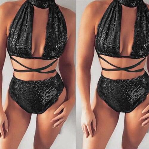 New Women Sexy Sequin Bikini Set 2019 Push-up High Waist Swimsuit 4 Pure Color Swimwear Brazilian Biquini Bathing Suit Beachwea