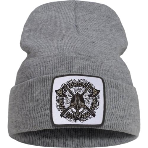 Viking Legend Retro Print Winter Knit Hats Hip Hop Fashion Warm Unisex Cotoon 2021 Hat Solid Color Harajuku Beanie For Boy