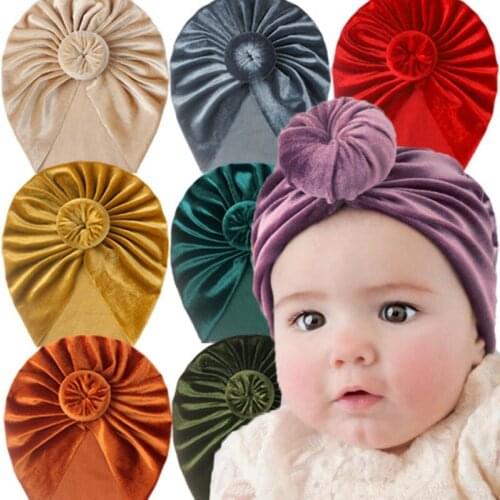 Winter Velvet Hat For Baby Stretch Turban Knot Head Wrap India Cap Beanies Snail Dodut Newborn Hair Accessories New Style