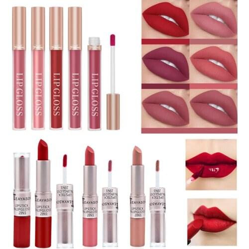 2PCS Non-stick Cup Lipstick for Lip Gloss Matte Velvet Makeup Waterpoof Long Lasting Lipstick for Women Red Lip Tint Make Up