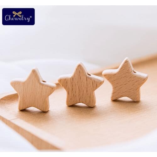 25mm 50pc Baby Wooden Teether Beads With Holes Beech Wooden Five-Pointed Star Beads DIY Nursing Necklace Bracelet Children Goods