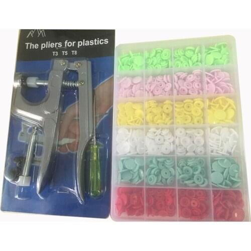 6 Colors 120 Stud Button Snaps T5 T3 T8 Snap Starter Plastic Poppers Fasteners + Pliers