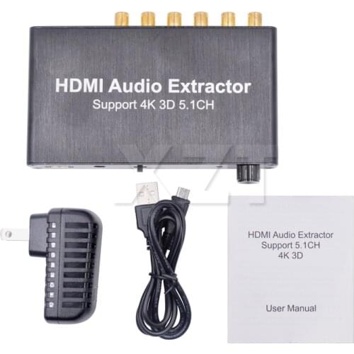 HDMI Audio Extractor 4K 3D 5.1CH Decode Coaxial to RCA AC3/DST to 5.1 Amplifier Analog Converter for HDTV PS4 TV Box DVD Xbox