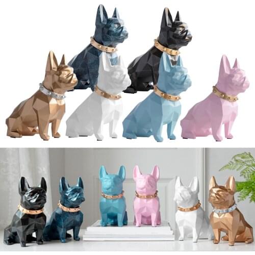 Bulldog Piggy Bank Figurine Artistic Dog Money Box Pot Child Gift Blue