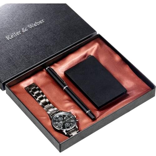 New Arrivals Mens Watch Signature Pen Card Case Gift Sets Fashion Male Quartz Watches Nice Gifts with Box Dropship Reloj Hombre