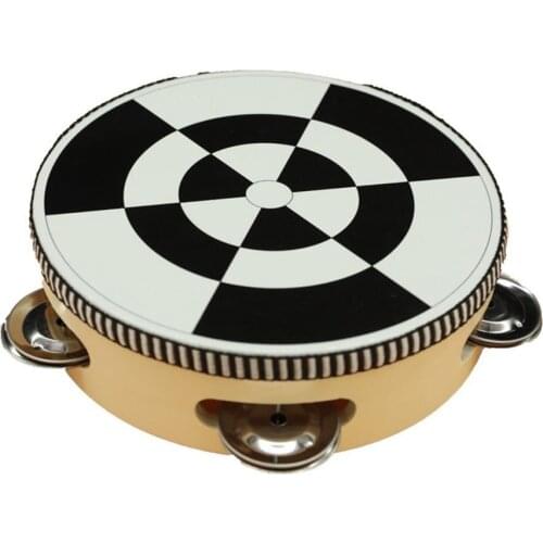 Kids Handheld Tambourine Handbell Drum Musical Instrument Baby Educational Kit Black with White Lightweight Clap Drum