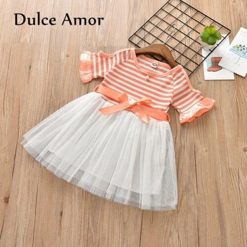 Dulce Amor Girls Dress Baby Girl Clothes Cute Striped Patchwork Net Veil Dress Kids Dresses For Girls Princess Dress