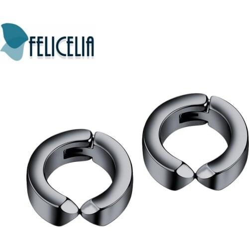 Felicelia Men Women Unisex Stainless Steel Clip Earrings Without Piercing Black/ Silver Color Punk Rock Jewelry