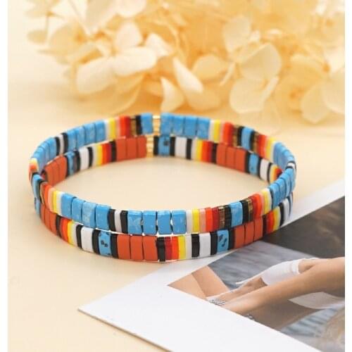 Go2boho Enamelled Tile Bracelets Hematite Stone Beaded Bracelet For Women Native Style Ccouples Pulsera Femme Enamel Jewelry