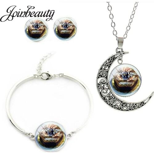 JOINBEAUTY Honeycomb Chocolates Cherry Cake Picture Glass Moon Necklace Stud Earrings Bracelet Jewelry Sets Dessert Food FD59