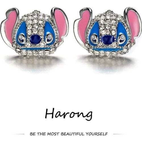 Quality Stainless Steel Anime Image Crystal Stud Earrings Anime Cute Female Small Earring Silver Color Woman Jewelry Accessories