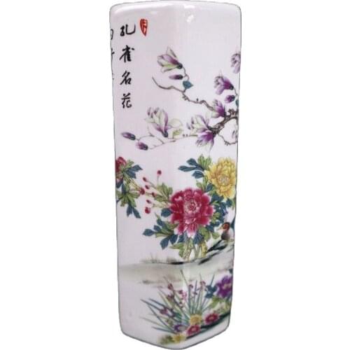 China Old Porcelain Pastel Peacock Pattern Hexagonal Pen Holder