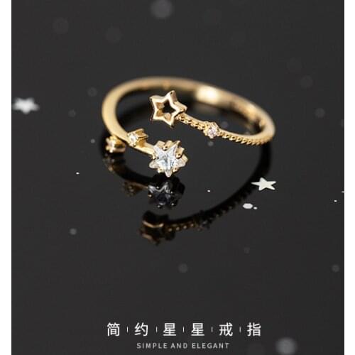 Real 925 Sterling Silver Rings for Women Teen Girls CZ Zircon Stars Adjustable Sweet Cute Jewelry 2021 Dropshipping Wholesale
