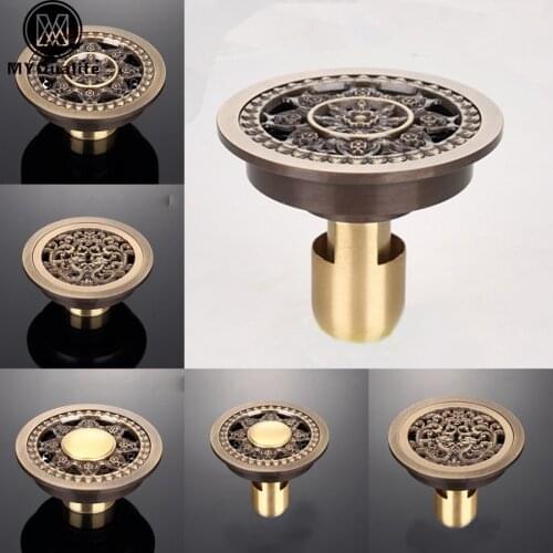 Creative Round Floor Drain Brass 4" Bathroom Floor Waste Drain Antique Brass Cover Shower Drain