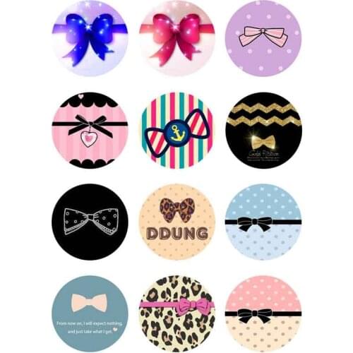 10mm 14mm 16mm 12mm 20mm 25mm 369 12pcs/lot Bow Knot Mix Round Glass Cabochons Jewelry Findings 18mm Snap Button Charm Bracelet