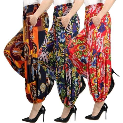 Middle-aged and Elderly Womens pants Trousers Spring Summer Plus Size Cotton Bloomers Fashion Printing Literary Dance Pants