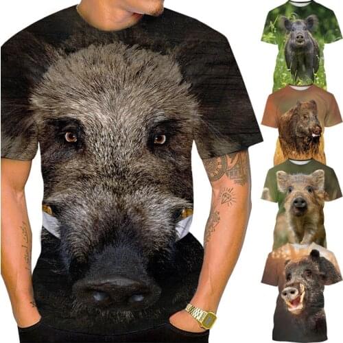 Mens Summer Short Casual 3D Printed Wild Boar Cool T-shirt Harajuku Funny Round Neck Unisex Short Sleeve Tops