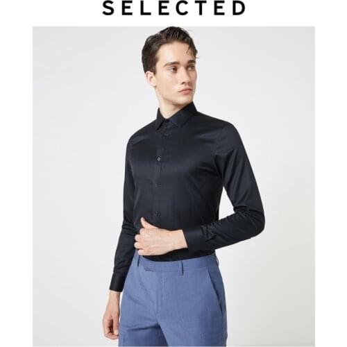SELECTED Mens Slim Fit Stretch Cotton Long-sleeved Shirt T|419305567