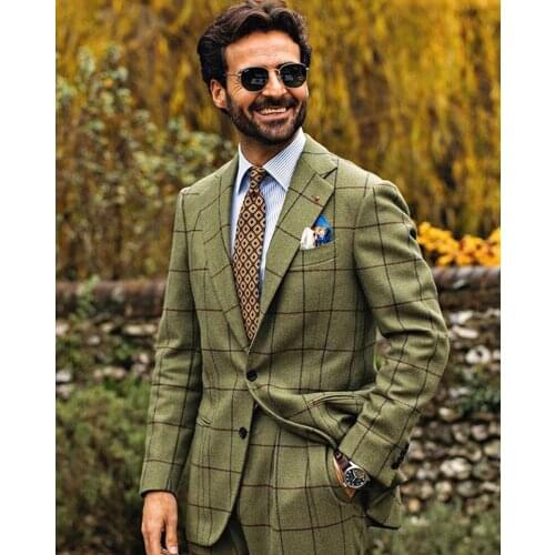Army Green Mens Suits Wool Blend 2 Piece ( Coat+Pants) Notched Lapel Traje Hombre Formal Suit Custom Made