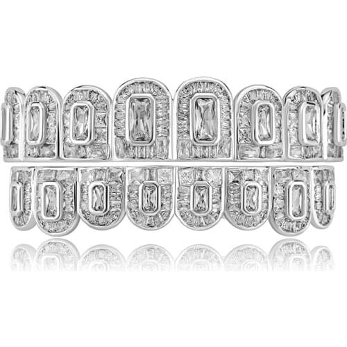 Baguette Set Teeth Grillz New Arrival Geometric Cubic Zirconia Hip Hop Jewelry For Men Women Gift
