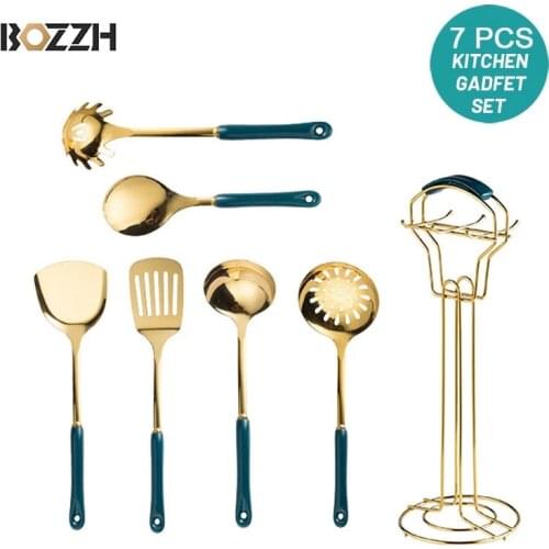 BOZZH 7Pcs Cookware Kitchenware Set Nordic Style Stainless Steel Ceramic Handle Luxury Cooking Utensils Special Tool Spoon