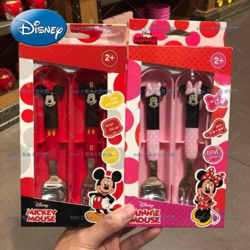 Disney Mickey Minnie Cartoon Cute Fork Spoon Combination Set Portable Storage Tableware
