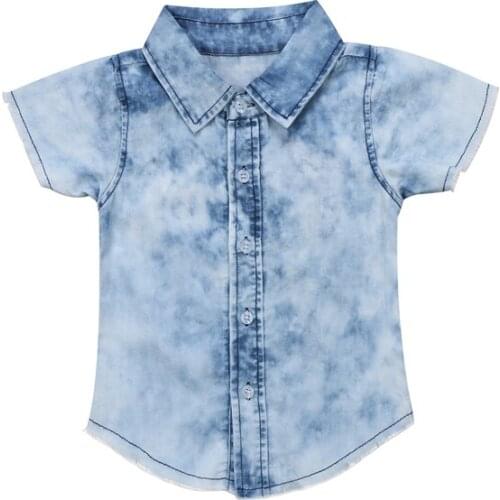 New Fashion Infant Toddler Baby Boys Short Sleeve Denim Short Sleeve Kids Tops Jean Clothes 2-7Y