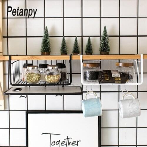 Cupboard Hanging Under Shelf Storage Iron Mesh Basket Kitchen Rack Chopping Block Rack Cutting Board Towel Holder Cabinet Door