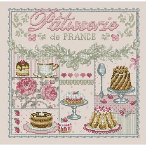 Lovely kit 19-20 Cross stitch Handmade 14CT Counted Canvas DIY,Cross-stitch kits,Embroidery Flowers and French Cake 44-44