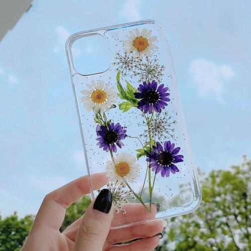 Glitter Real Dried Flower Gold Foil Clear Cell Phone Cases For iPhone 12 11 Pro Max XS Max XR X 6 7 8 Plus SE Luxury Woman Cover