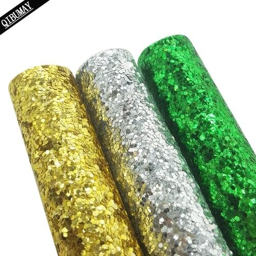 QIBU 3pcs 22*30cm Chunky Glitter Fabric Golden Silver PU Leather Handmade Bags Earring Materials DIY Hairbow Crafts Accessories