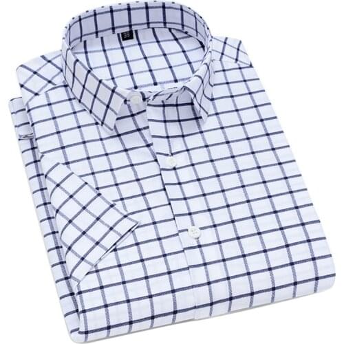 AOLIWEN brand men 40% cotton fashion plaid short sleeve shirts for men 2021 Summer soft sweat absorbent mens casual slim shirt