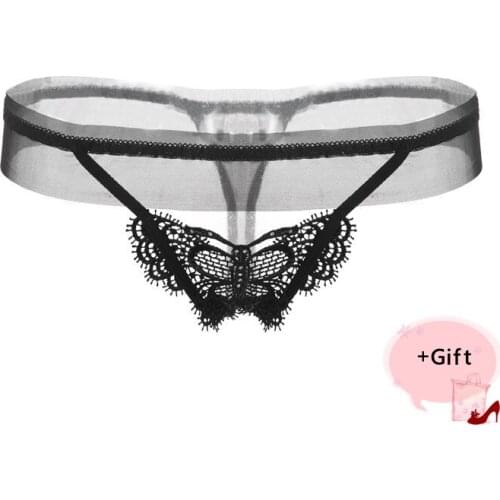 Sexy Panties embroidery butterfly Panties Lace Transparent T-String Temptation Thong Panties For Women Couple Erotic Panties