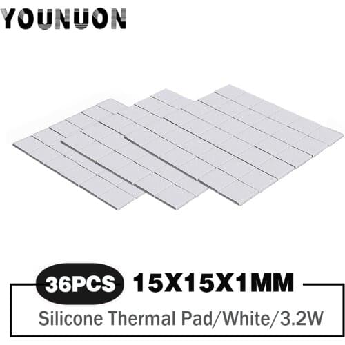 36 Pieces 15x15x1mm Silicone Thermal Pad White for PC CPU GPU Computer Cooling
