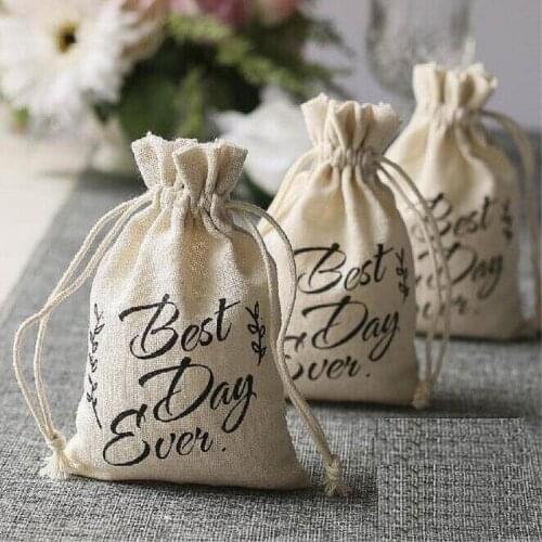 "Best Day Ever" Natural Hessian Burlap Bags Wedding Candy Gifts Bags Event Party Gifts Bags AA8218