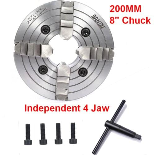 Lathe Chuck 200mm 4Jaw 8" Independent & Reversible Jaw SANOU K72-200 for CNC Drilling Milling woodworking