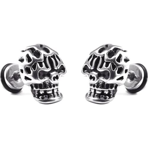 Vintage flame skull stainless steel stud earring for men women jewelry small Punk orecchini uomo e-girl accessories wholesale