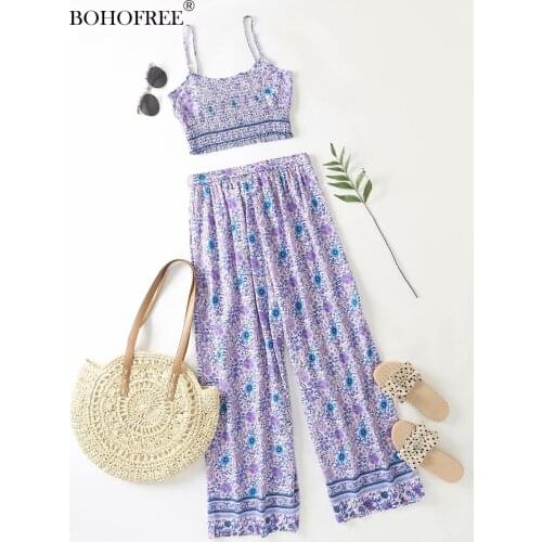 Rayon Bohemian Purple Printed Sling + Loose Pants