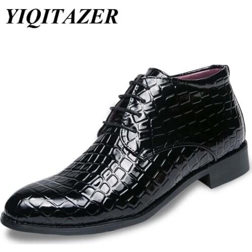 YIQITAZER Spring Autumn Wedding Derby PU leather Shoes Men,Rubber Soles Lace up Business Formal Dress Party Shoes Men