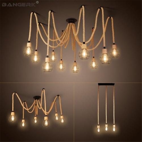 DIY Loft Decor Iron Pendant Light LED Edison Industrial Vintage Lighting Dining Room Hanging Lamp Hemp Rope Droplight Fixtures