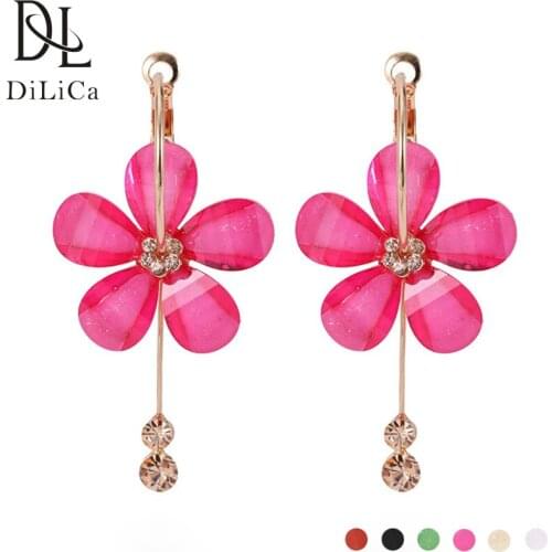 DiLiCa Fashion Korean Earrings 2019 Women Flowers Dangle Drop Earrings Female Rhinestone Alloy Earring Jewelry oorbellen