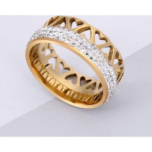 Heart-Shaped Ring Iced Out Cubic Zirconia Stainless Steel Ring for Women Valentines Day Gift Gold/Silver Color Jewelry