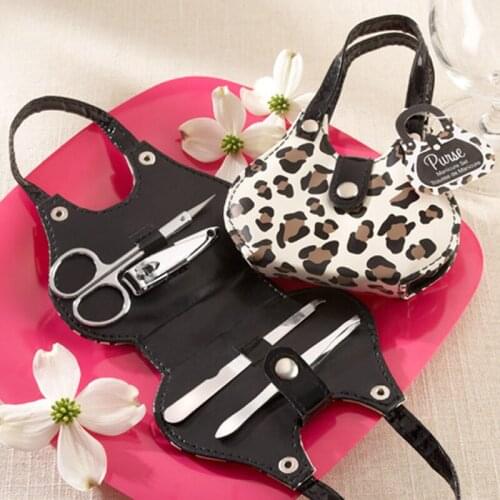 100SET/LOT Bridal Shower favors "Chic Cheetah" Animal-Print Purse Four-Piece Manicure Set Wedding Favors and Gifts Free shipping